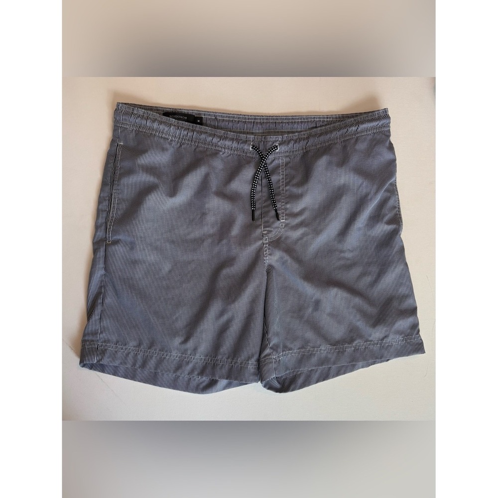 Men's Nordstrom Striped Drawstring Navy & White 7" Swim Trunks Size Medium